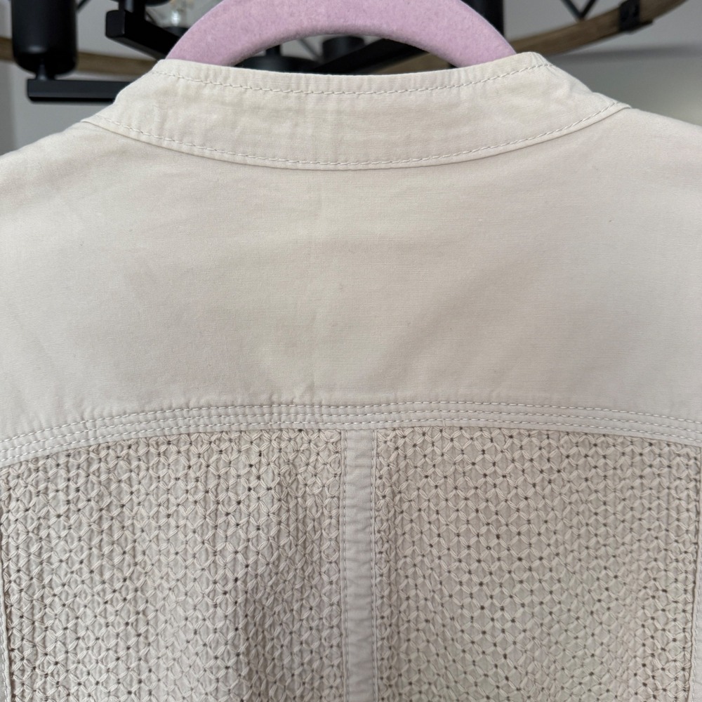 Chicos Beige Mesh Textured Lattice Asymmetrical Moto Jacket Tan Size 1 Medium - Picture 6 of 13